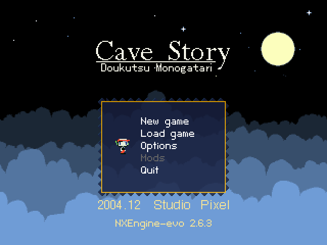 Cave Story title screen rendered by NXEngine-evo